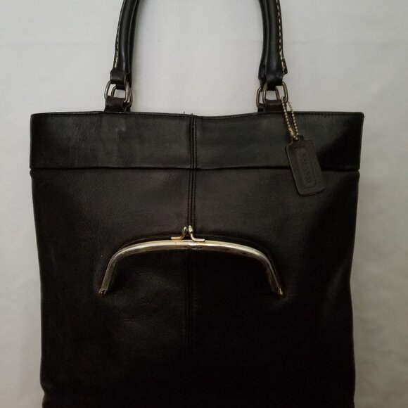Authentic Vintage 1960's Black Coach Bonnie Cashin Legacy DoubleKiss Lock Purse - Picture 1 of 13